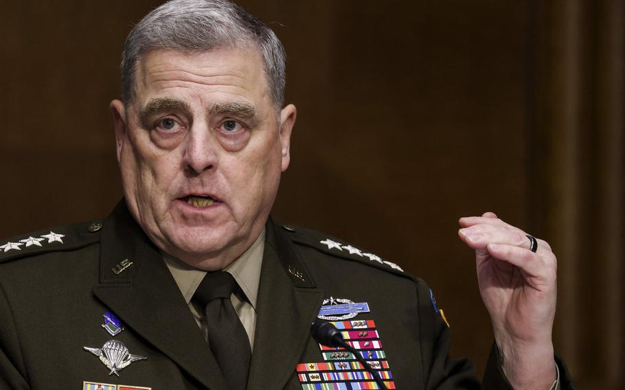 Joint Chiefs of Staff Chairman Gen. Mark Milley testifies during a Senate hearing on Capitol Hill in Washington on June 17, 2021. Milley and his South Korean counterpart signed an agreement on Thursday March 31, 2022, for contingency military plans in the wake of another missile test by North Korea. 