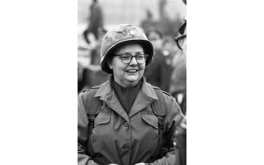 Maj. Callie Carson is the only woman involved in Reforger I; she is the chief nurse of the 5th Surgical Hospital from Fort Knox, Ky. 