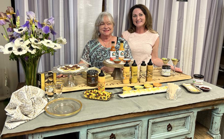 Mountain Life Mercantile, one of the shops of Blairsville’s downtown squares, offers tasting tables on the weekend so guests can sample Southern fare. Here, the shop’s Sarah Gazzara and Jen Rushing showcase deviled eggs with local sauces and jams. 