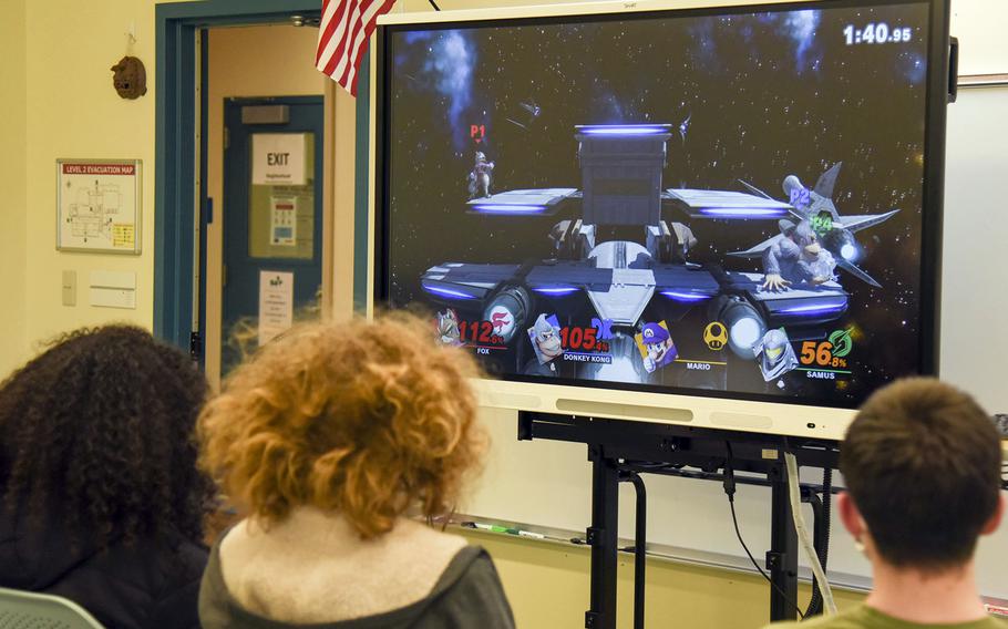 Esports club members play a game during their first meeting at Yokota High School on Yokota Air Base, Japan, Thursday, Jan. 20, 2022. 