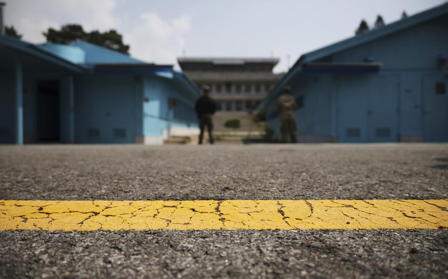 A general view shows the truce village of Panmunjom inside the demilitarized zone separating the two Koreas on July 19, 2022. 