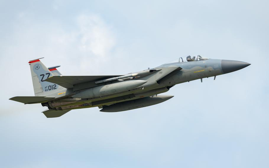 An F-15C Eagle takes off from Kadena Air Base, Japan, on April 3, 2020.