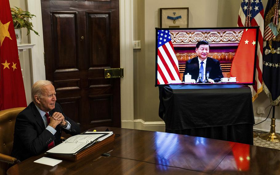 President Biden speaks virtually with Xi Jinping in November 2021. 