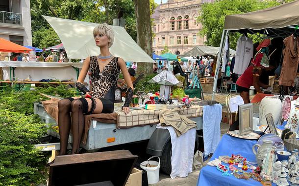 The 24-hour Konstanz flea market stretches across the German/Swiss border. The next iteration will begin the evening of June 15.
