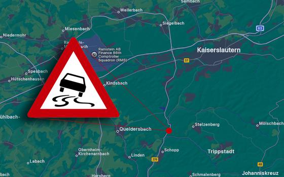 A map shows the location of a road hazard.