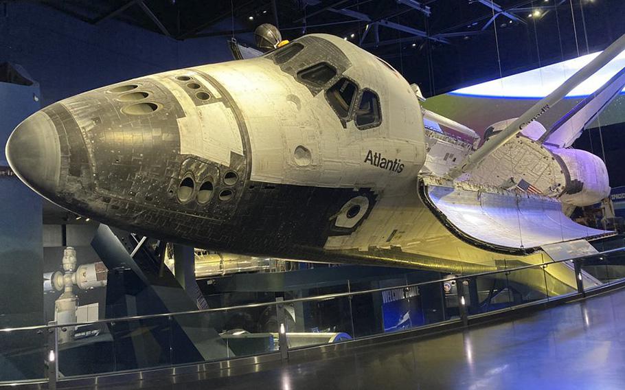 Space shuttle Atlantis, which last flew in space in 2011, is displayed at Kennedy Space Center Visitor Complex in Florida.