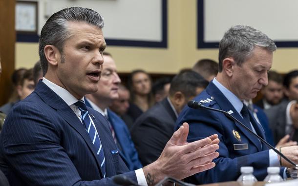 Defense Secretary Pete Hegseth, left, on Thursday, June 12, 2025, answered questions at a House Armed Services Committee hearing about the 2026 budget for the Department of Defense. (Eric Kayne/Stars and Stripes)