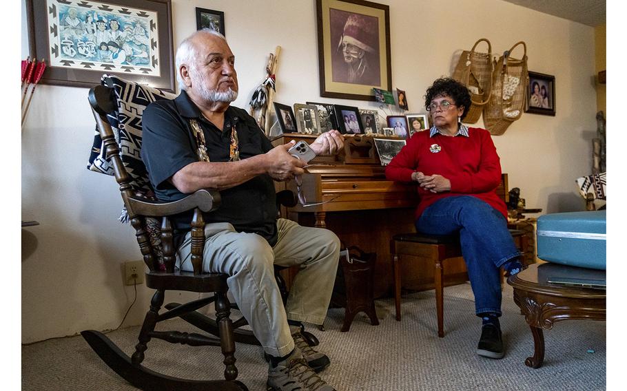 Gary Risling with ex-wife Judy Risling speaks about their daughter Emmilee, who went missing in October 2021. Emmilee Risling was last seen walking on bridge in a rural area of the Yurok Reservation before she disappeared in October of 2021 on the rural Native American reservation in Humboldt County. (Gina Ferazzi/Los Angeles Times/TNS)