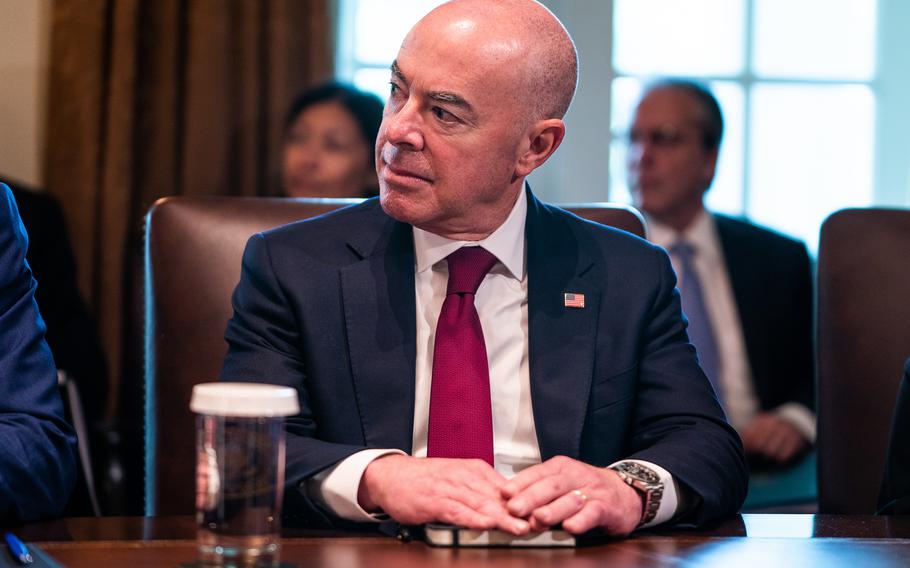 Homeland Security secretary Alejandro Mayorkas during President Biden’s first full Cabinet meeting in the Cabinet Room of the White House on July 20, 2021. 