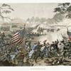 A colored lithograph print of a Civil War battle.