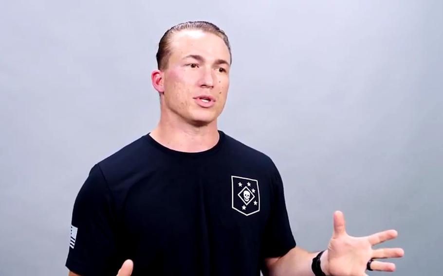 Marine Corps Staff Sgt. Nicholas J. Jones, seen here in a screengrab from a Talons Reach Foundation YouTube video, will receive the Navy Cross during a ceremony Aug. 26, 2021, Marine Forces Special Operations Command said Wednesday.
