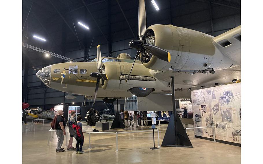 The Memphis Belle, a Boeing B-17F Flying Fortress used during World War II, on display at the National Museum of the U.S. Air Force.