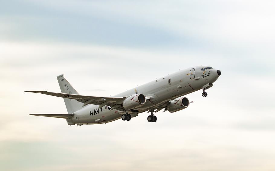 A P-8A Poseidon assigned to Patrol Squadron 46 takes off from Naval Air Station Sigonella, Italy, Jan. 17, 2024.