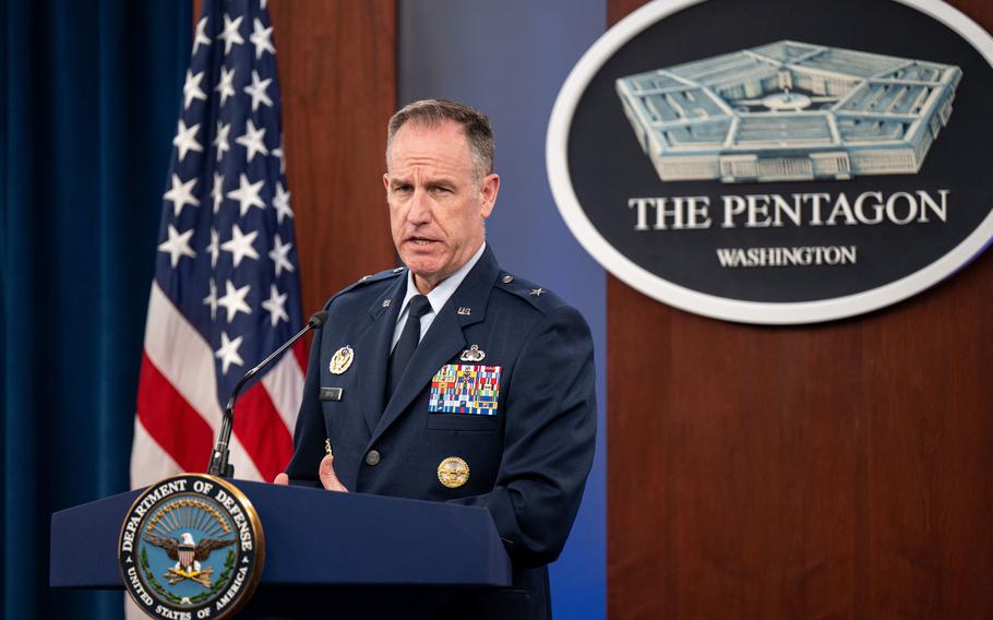 Pentagon Press Secretary Air Force Brig. Gen. Pat Ryder conducts a press briefing in the Pentagon Press Briefing room at the Pentagon, Washington, D.C., Sept. 6, 2022.