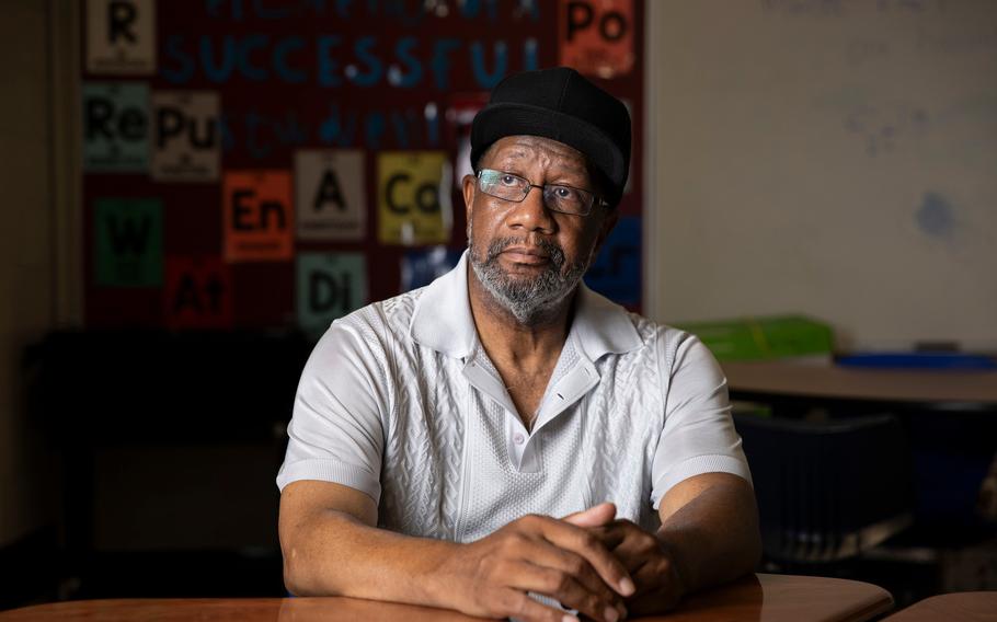 Joseph Bond in a classroom at Ben Franklin High School in Philadelphia last month. Bond recently returned to high school to finish his studies and get his diploma. 