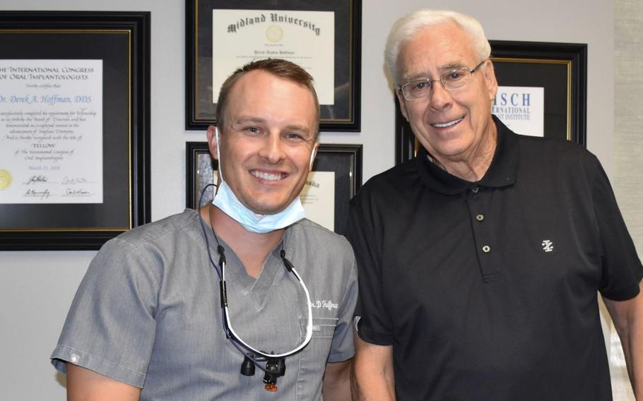 Dr. Derek Hoffman, left, with veteran Larry Brown,