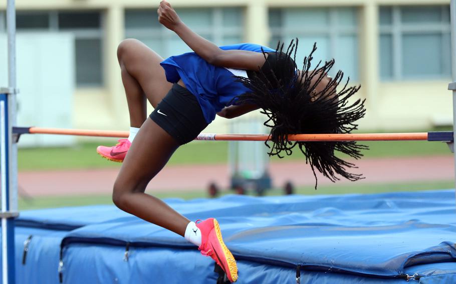 Jala Watson clears the high jump bar.