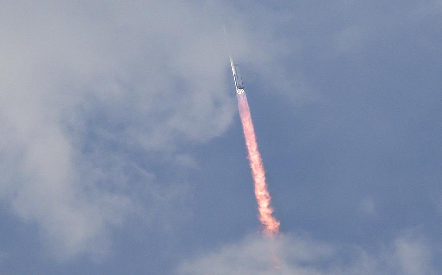 The SpaceX Starship spacecraft lifts off from Starbase in Boca Chica, Texas, on March 14, 2024. SpaceX on Thursday carried out the third test launch of Starship, the world’s most powerful rocket that is vital to NASA’s plans for landing astronauts on the moon and Elon Musk’s hopes of eventually colonizing Mars.