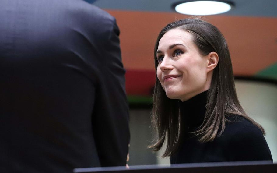 Sanna Marin, Finland's prime minister, at a European Union leaders summit in Brussels on March 25, 2022. 