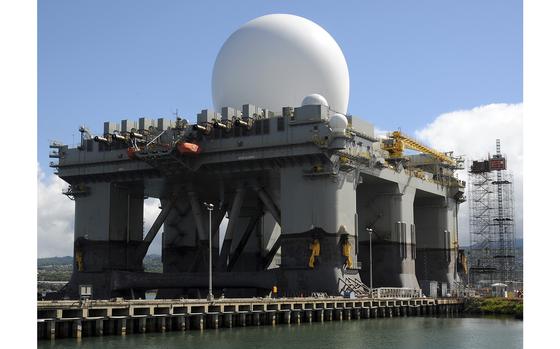 The Sea-Based X-band Radar arrives at Foxtrot Pier on Ford Island. SBX will be in port to perform periodic maintenance and to conduct American Bureau of Shipping surveys that will lead to the renewal of the SBX U.S. Coast Guard Certificate of Inspection.