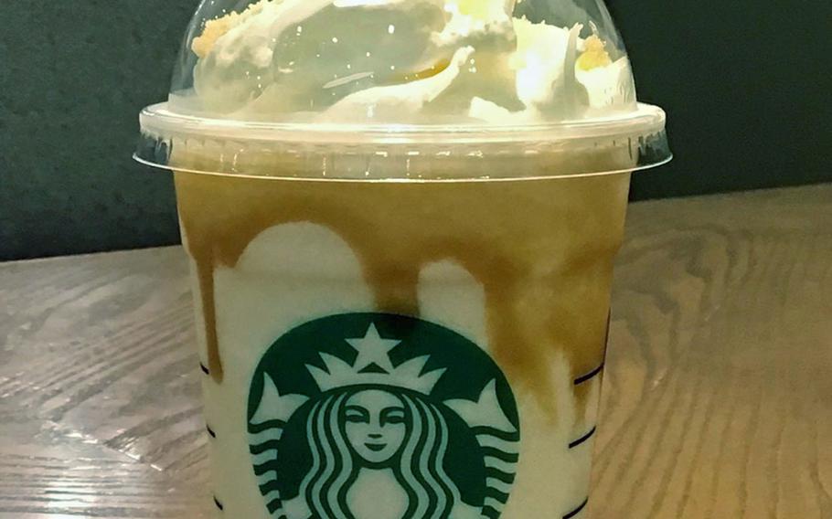 The Okinawa Chinsuko Vanilla Caramel Frappuccino includes a traditional shortbread-like cookie, called a chinsuko, that’s popular in the southern island prefecture.