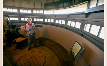 Charlie King, 73, mans the top of Fire Control Tower No. 23, in Lower Township, during visiting hours, Wednesday, June 1, 2022. It was built in 1942 for use during World War II.
