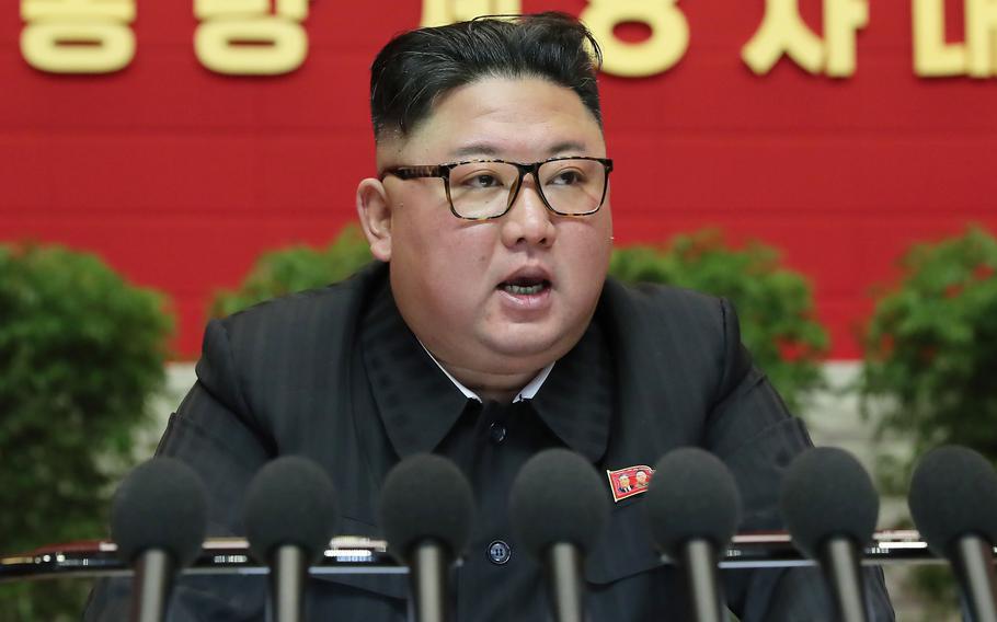 Kim Jong Un, leader of North Korea, speaks during the eighth Congress of the Workers’ Party of Korea on Jan. 9, 2021, in Pyongyang, North Korea.