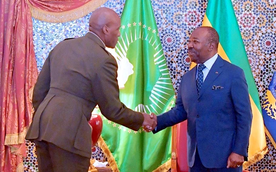 During a visit to Libreville, Gabon, AFRICOM commander Gen. Michael Langley meets with President Ali Bongo on Jan. 17, 2023. AFRICOM is monitoring an apparent coup in Gabon that deposed Bongo.