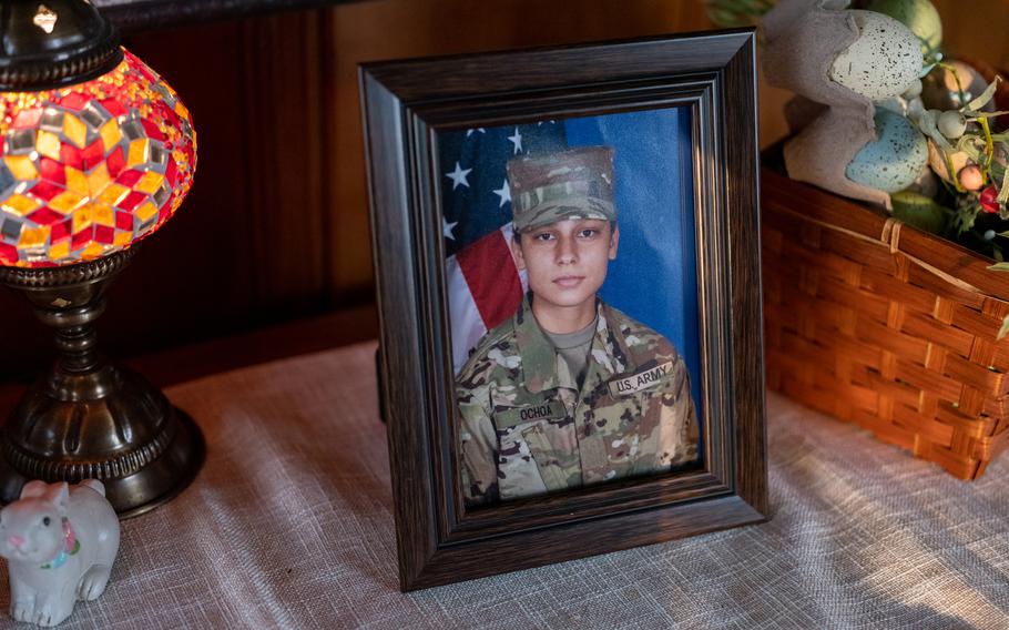 A photo of Olivia Ochoa displayed in her parents’ home. Her experience shows how aggressive Army commanders can be even in cases with more minor infractions.