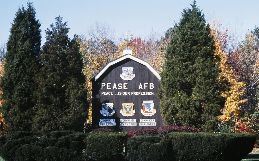 A view of the main gate at Pease Air Force Base, N.H., on Oct. 18, 1987. 