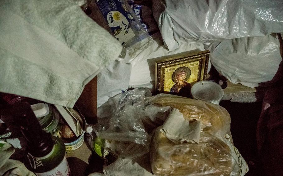 Personal belongings in the shelter in Kutuzivka.