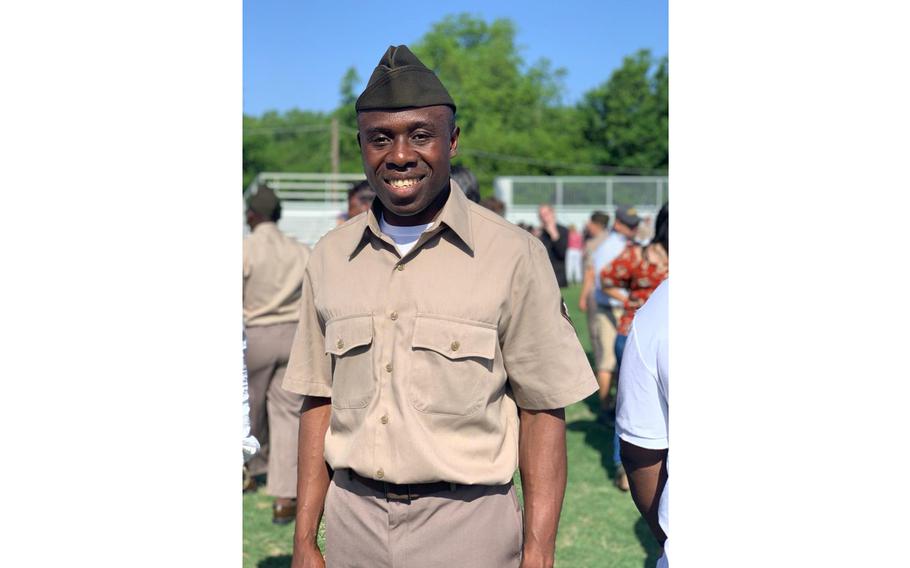 Spc. Noah Akwu, 31, enlisted in the Army earlier this year after a track and field career that took him to the 2012 Olympic games in London, where he represented his native country of Nigeria.