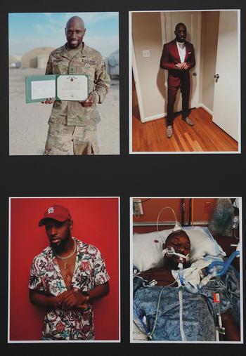 A panel of photos of hit-and-run victim Jahmaar Williams, presented during a news conference Wednesday, March 8, 2023, at Miramar (Fla.) Police headquarters.