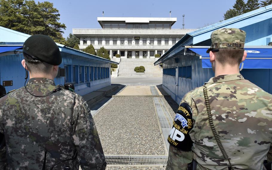 The Joint Security Area is the only portion of the Demilitarized Zone where North and South Korean forces stand face-to-face.