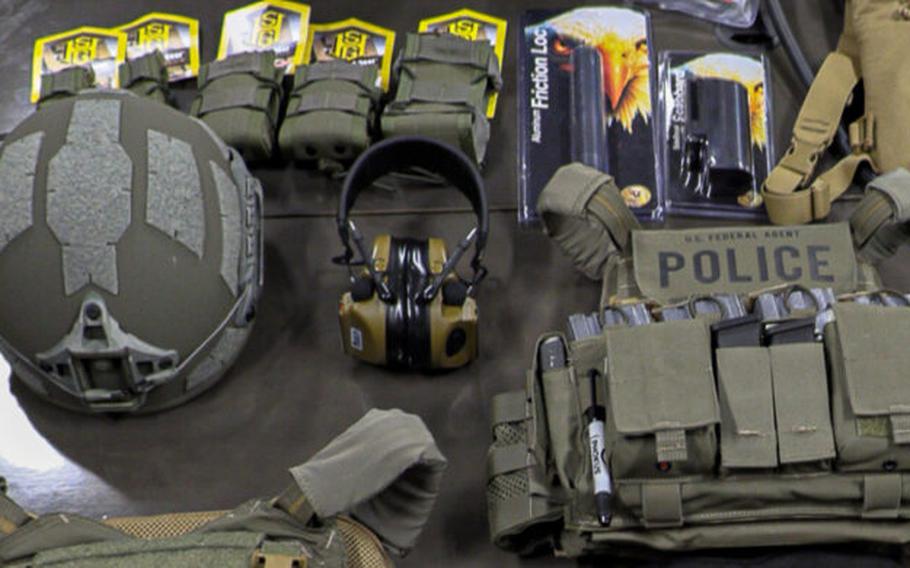 Law enforcement protective gear, including helmets, ear protection, vests and more. 