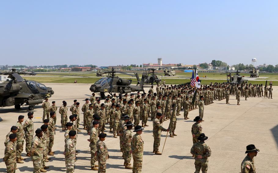 The 5th Squadron, 17th Cavalry Regiment, 2nd Combat Aviation Brigade is activated at Camp Humphreys, South Korea, Tuesday, May 17, 2022. 