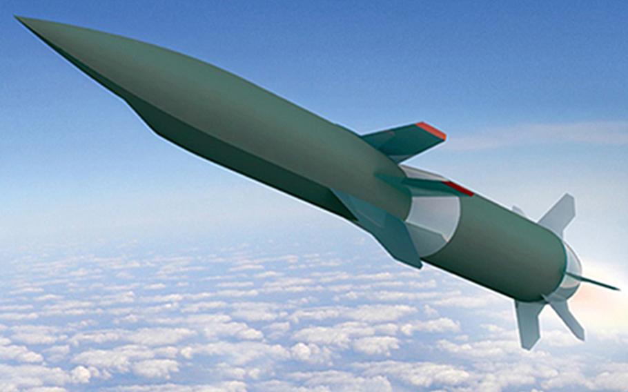 An artist’s concept of Hypersonic Air-breathing Weapons Concept missile, or HAWC. The military successfully tested the hypersonic missile recently, bringing it a step closer to having an operational version of the weapon, developers said.