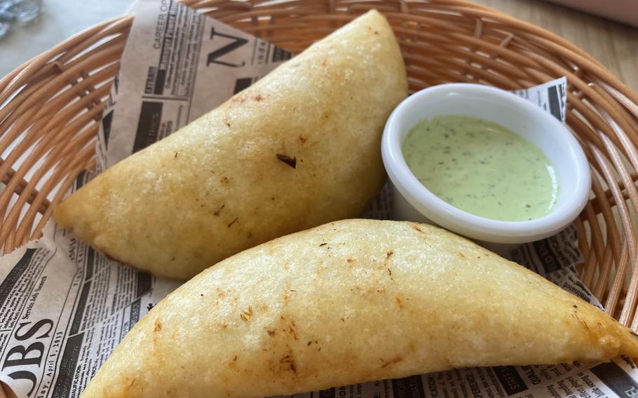 Made from ground corn, the empanadas at the Corner Cafe in Otterbach, Germany, are stuffed with beef, chicken or black beans with plantains and cheese.