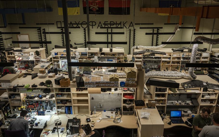 Electronic parts used in aerial reconnaissance and mapping are installed in Soika and Galka drones at Warbirds of Ukraine's workshop. 