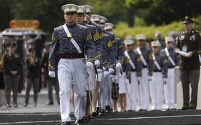 United States Military Academy graduating cadets march as they arrive to their graduation ceremony of the U.S. Military Academy class of 2022 at Michie Stadium on Saturday, May 22, 2022, in West Point, N.Y. (AP Photo/Eduardo Munoz Alvarez)
