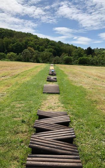 The barefoot trail in Bad Sobernheim is scattered with balance beams and obstacles for hikers.