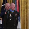 President Joseph R. Biden Jr. presents the Medal of Honor to former U.S. Army Col. Ralph Puckett Jr. during a ceremony at the White House in Washington, D.C., May 21, 2021. Puckett was awarded the Medal of Honor for his heroic actions while serving then as commander of the Eighth U.S. Army Ranger Company when his company of 51 Rangers was attacked by Chinese forces at Hill 205 near the Chongchon River, during the Korean War on November 25, 1950.(U.S. Army photo by Spc. XaViera Masline)