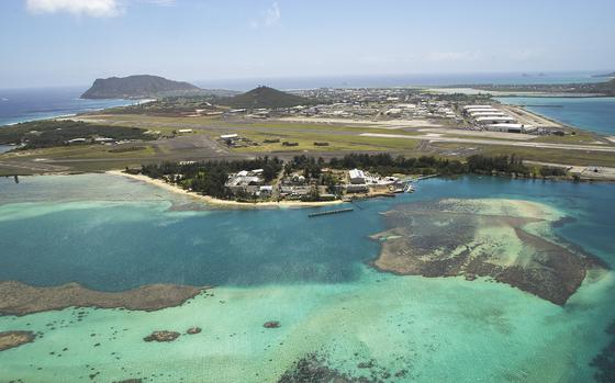 An aerial view of Marine Corps Air Station Kaneohe Bay, Hawaii, is seen on May 6, 2014. 