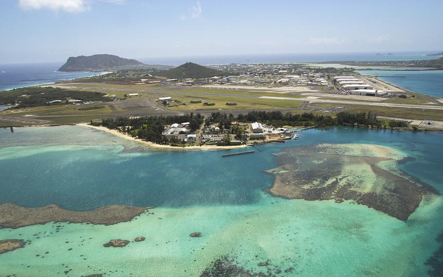 A base is seen from a distance and from above.