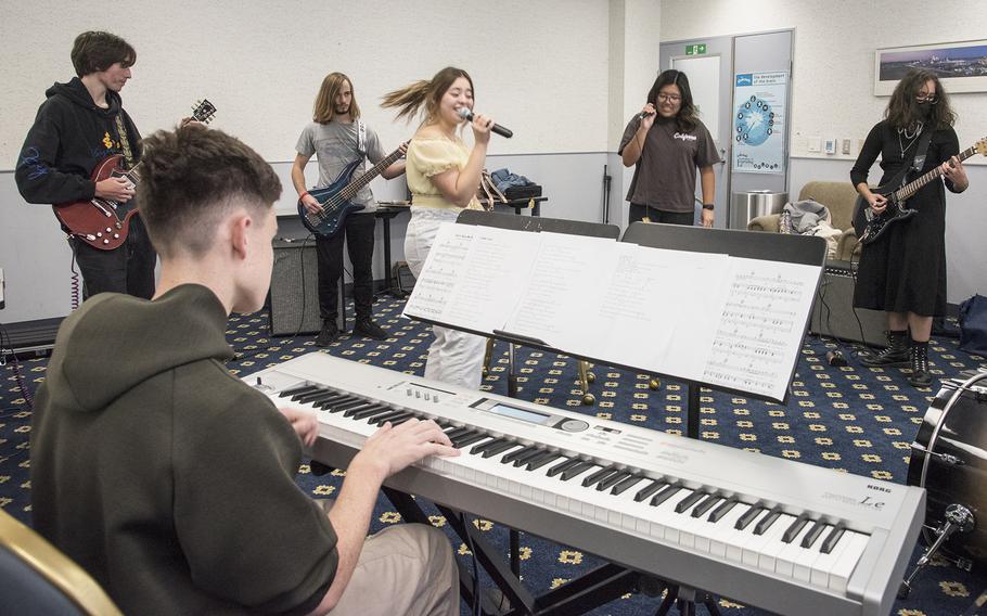 The band Ultraviolet practices “Forget You,” by Cee Lo Green, at the Taiyo Community Center on Yokota Air Base, Japan, on Nov. 16, 2022. 