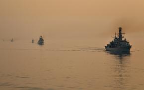 Ships from Bahrain, India, the United Arab Emirates, Great Britain and the United States sail in formation during an exercise in the Persian Gulf on March 7, 2023. The UAE says it has withdrawn from the U.S.-led Combined Maritime Task Forces alliance, but Navy officials are choosing a different interpretation of the announcement.