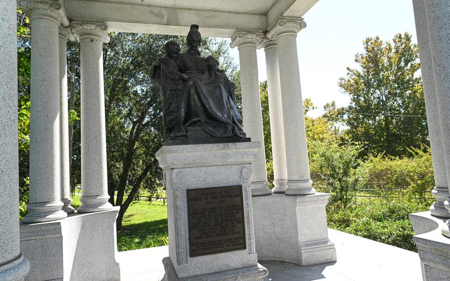 A memorial to commemorate women of the Confederacy, shown in September, was the centerpiece of a city park in Jacksonville, Fla., for more than a century — until it was dismantled Wednesday morning. 