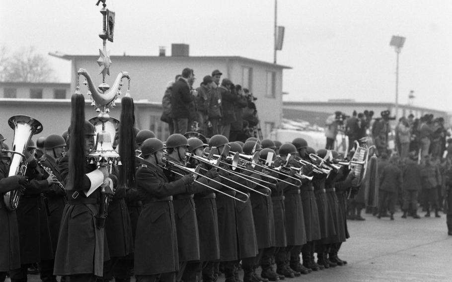 The German Army band was on hand to greet the Reforger I/Carbide Ice arrivals at Nuernberg Municipal Airport. 