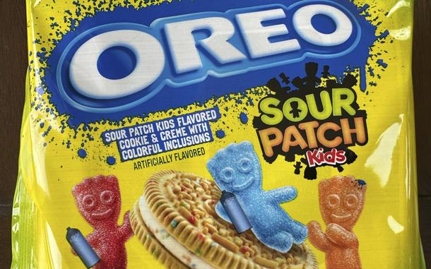 A package of Oreo Sour Patch Kids cookies is shown on May 23 in Ann Arbor, Mich. They are one of about a dozen limited-edition Oreo flavors that Chicago-based food and beverage company Mondelez International plans to release this year.
