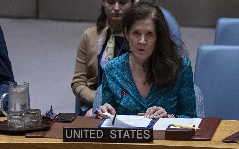 Dorothy Camille Shea speaks during a Security Council meeting 